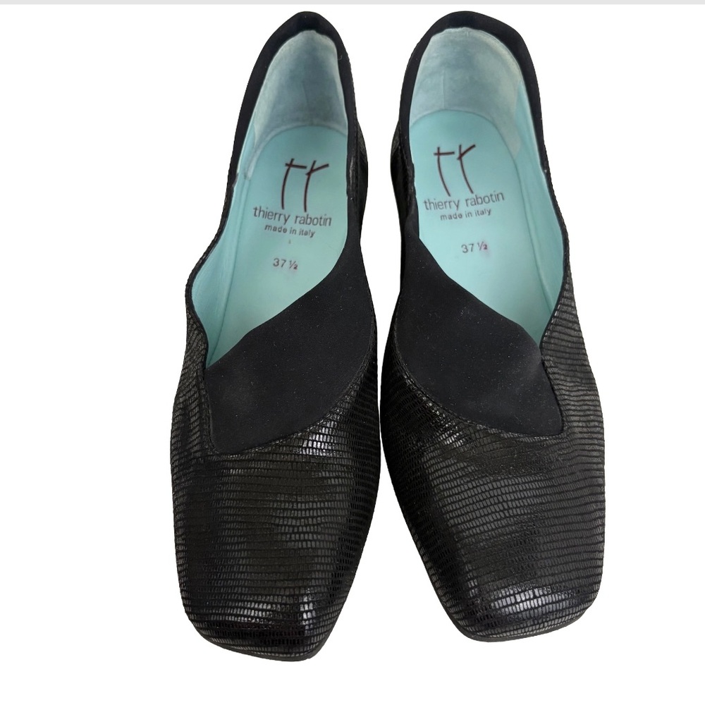 Thierry Rabotin Shimmer Black Leather Wedge Slip On Snake Like New Women EU 37.5